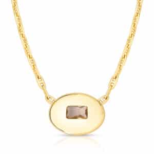 Colar com Pingente Oval e Cristal Marrom