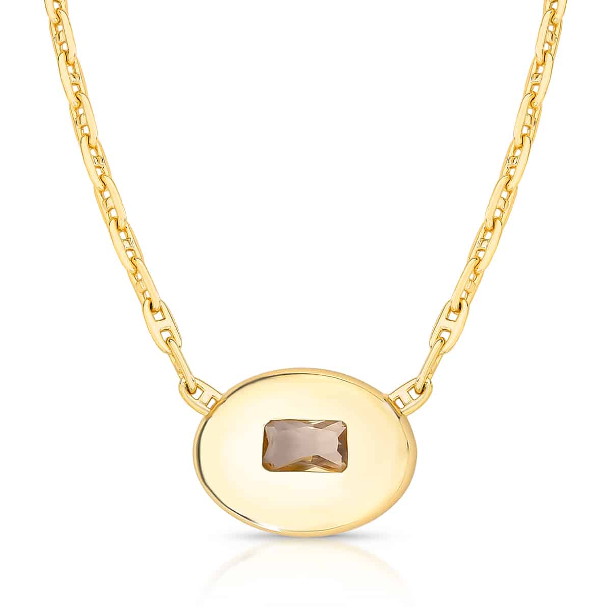 Colar com Pingente Oval e Cristal Marrom
