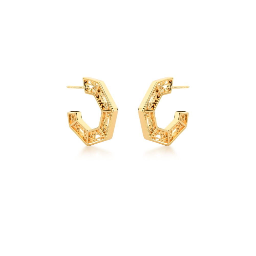 Brinco Meia Argola Teia - Banho Ouro 18k - Imagem 2