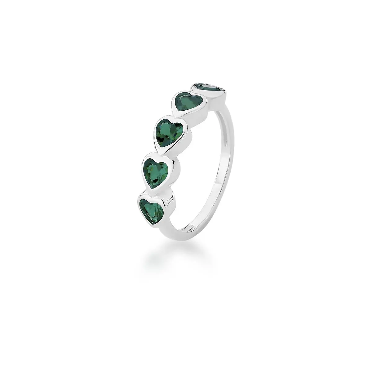 Anel Cristais Coração Verde