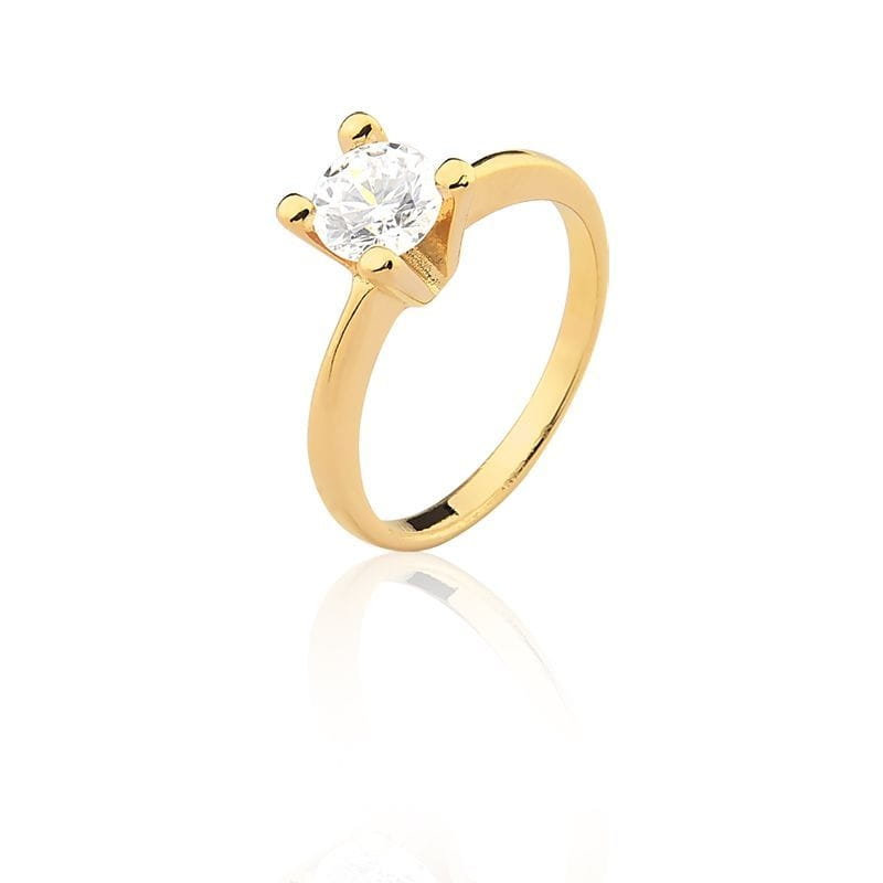 Anel Solitário Liso - Ouro 18k com zircônia (ponto de luz) - Casa Dourée