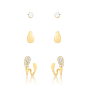 Brinco Trio Cravejado - Ouro 18k com zircônias - Casa Dourée