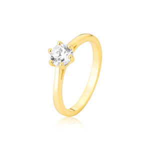 Anel Solitário Liso - Ouro 18k com zircônia - Casa Dourée