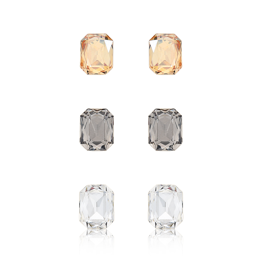 Brinco Trio Retangulo - Ouro 18k com zircônias - Casa Dourée