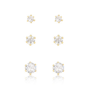 Brinco Trio Ponto de Luz - Ouro 18k com zircônias - Casa Dourée