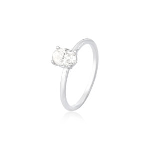 Anel Solitário Liso Moissanite 10mm - Prata 925 com banho de ródio com moissanite - Casa Dourée