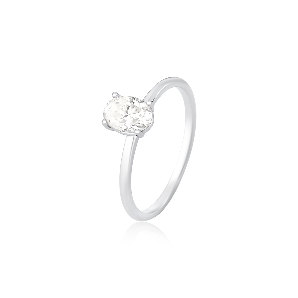 Anel Solitário Liso Moissanite 10mm - Prata 925 com banho de ródio com moissanite - Casa Dourée