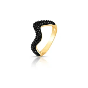 Anel Curvo Cravejado Cristal Negro